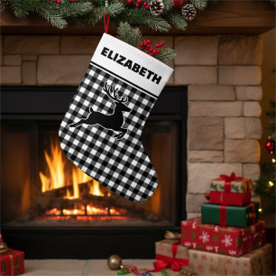 Grande Chaussette De Noël Buffle noir et blanc avec Reindeer personnalisé
