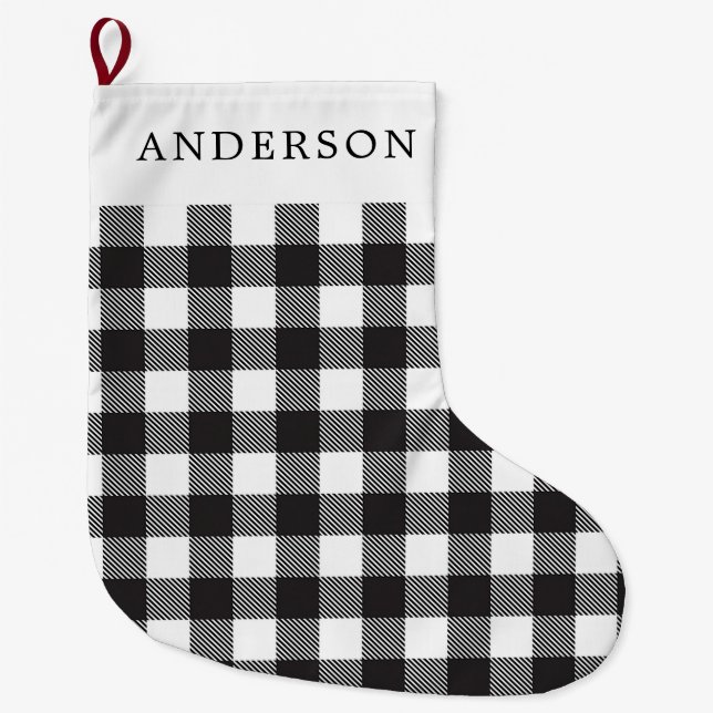 Grande Chaussette De Noël Buffle noir et blanc personnalisé Vérifier les jou (Devant)