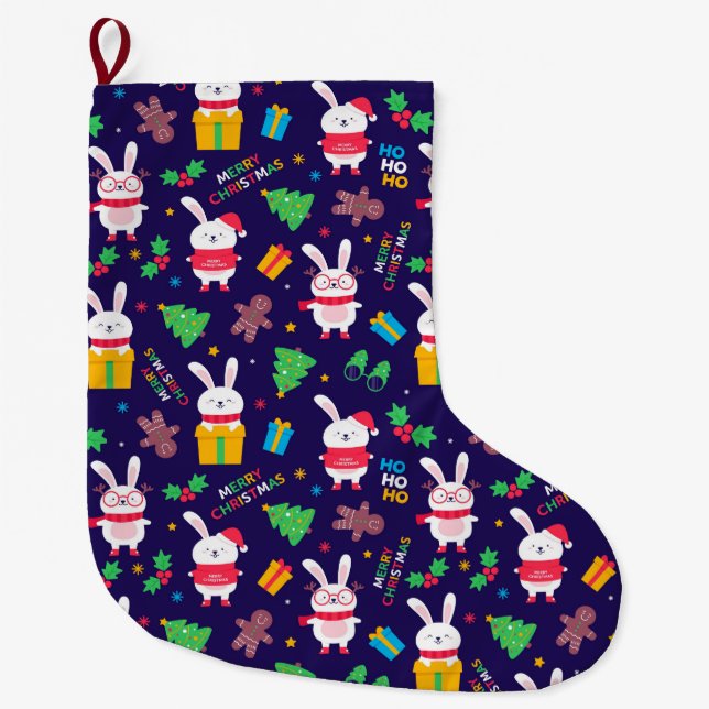 Grande Chaussette De Noël Bunnies de Noël (Devant)