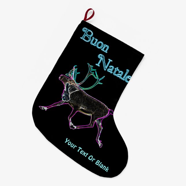 Grande Chaussette De Noël Buon Natale - Caribou électrique (Devant (Accrochage))