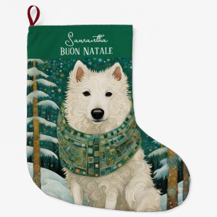 Grande Chaussette De Noël Buon Natale personnalisé Loup Blanc Italien