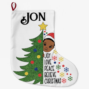 Grande Chaussette De Noël Cadeau d'anniversaire de garçon noir melanin garço