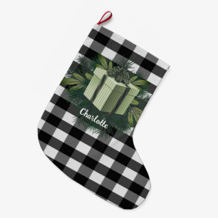 Grande Chaussette De Noël Cadeau de Noël Plaid Buffalo   Vert