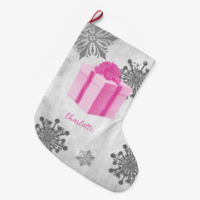 Grande Chaussette De Noël Cadeau de Noël rose Stocker (Devant (Accrochage))