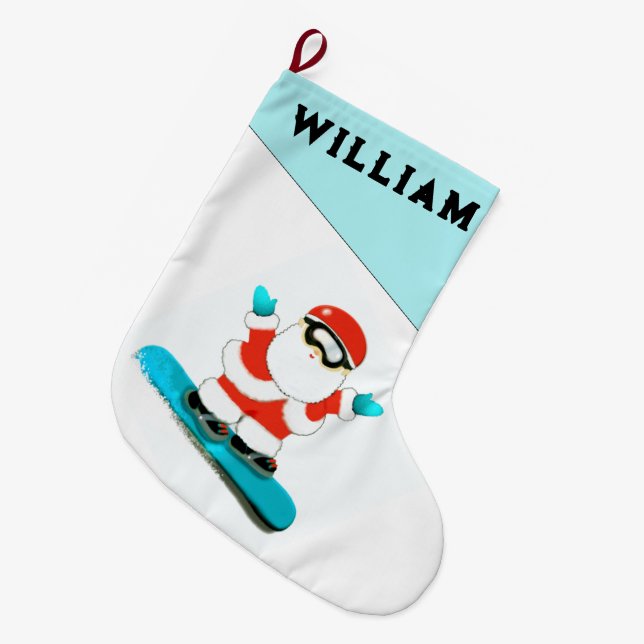 Grande Chaussette De Noël Cadeau de snowboard personnalisé (Devant (Accrochage))