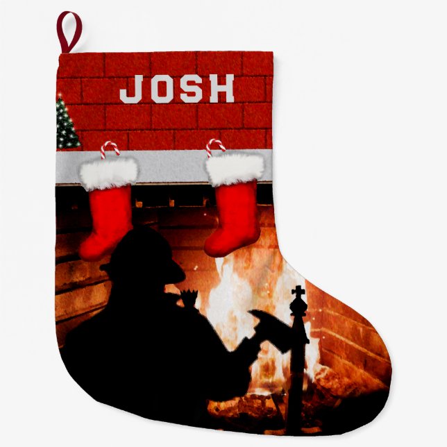 Grande Chaussette De Noël Cadeau de vacances Fireman (Devant)