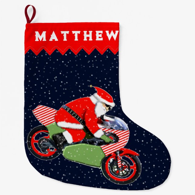 Grande Chaussette De Noël Cadeau de vacances pour moto personnalisé (Devant)