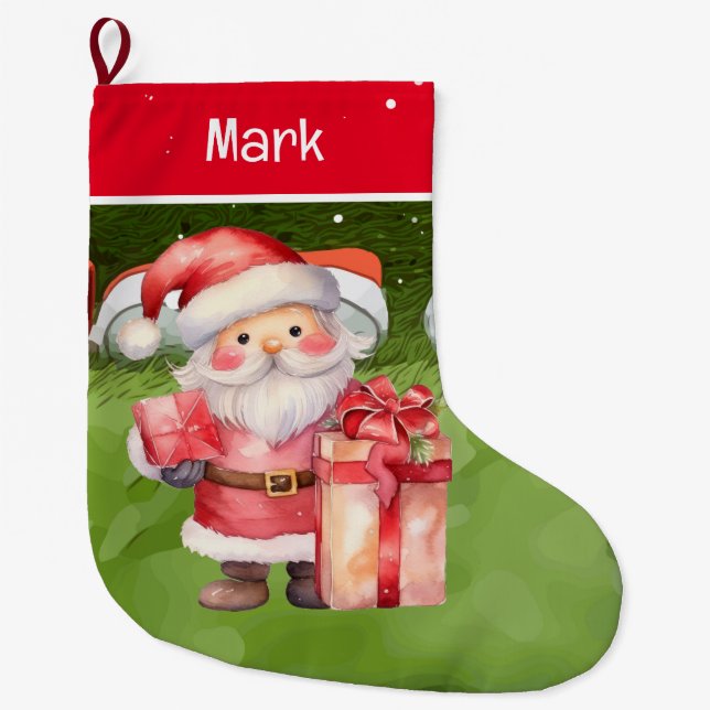 Grande Chaussette De Noël Cadeaux de Noël de golf avec le Père Noël (Devant)