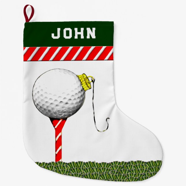 Grande Chaussette De Noël Cadeaux de Noël de golf personnalisés (Devant)