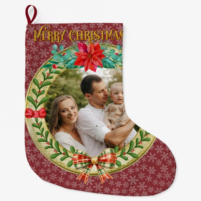 Grande Chaussette De Noël Cadre photo personnalisé et couronne de Noël L (Devant)