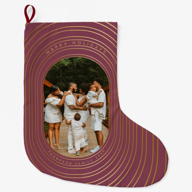 Grande Chaussette De Noël Cadres Ovale Or Photo Personnalisée Famille Noël (Devant)