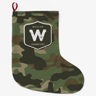 Grande Chaussette De Noël Camouflage vert Camo Motif de l'armée Monogramme