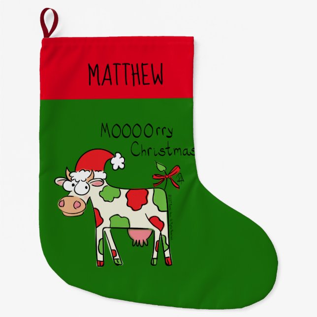 Grande Chaussette De Noël Caricature amusante de la vache Noël (Devant)