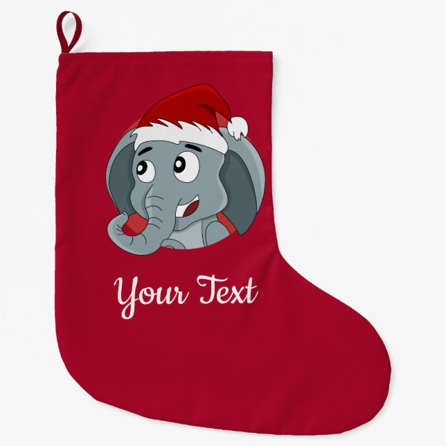 Grande Chaussette De Noël Caricature d'éléphant de Noël Stocking (Devant)