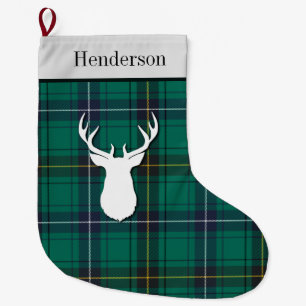 Grande Chaussette De Noël Carte personnalisée Henderson Tartan Green Check P