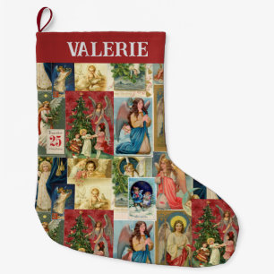 Grande Chaussette De Noël Cartes de Noël Vintage avec Anges Collage