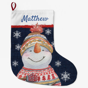 Grande Chaussette De Noël Casquette des flocons de neige vert rouge Cute Sno