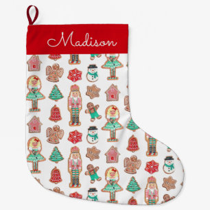 Grande Chaussette De Noël Casse-noisette bonhomme en pain d'épices Cookies d
