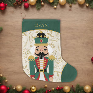 Grande Chaussette De Noël Casse-noix blanc vert et beige