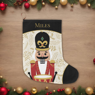 Grande Chaussette De Noël Casse-noix Whimsical Noir et Beige