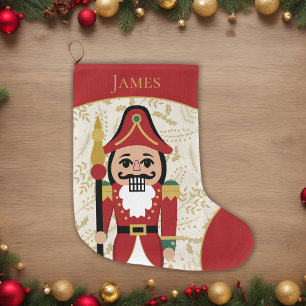 Grande Chaussette De Noël Casse-noix Whimsical Rouge et Beige