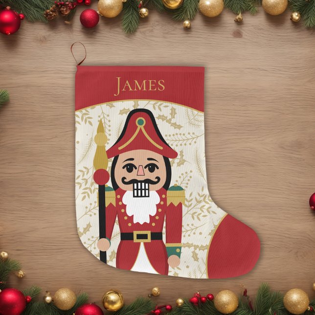 Grande Chaussette De Noël Casse-noix Whimsical Rouge et Beige (Créateur téléchargé)