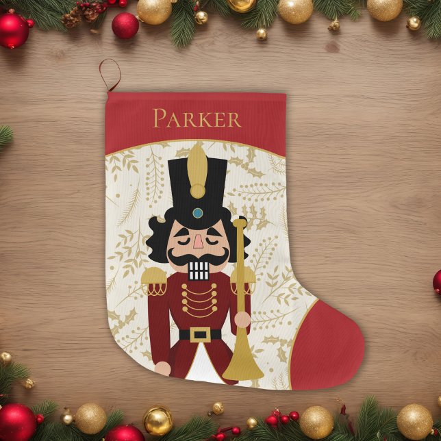 Grande Chaussette De Noël Casse-noix Whimsical Rouge et Beige (Créateur téléchargé)