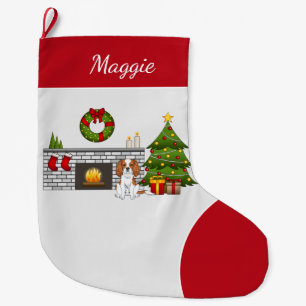Grande Chaussette De Noël Cavalier Blenheim en salle de Noël & nom