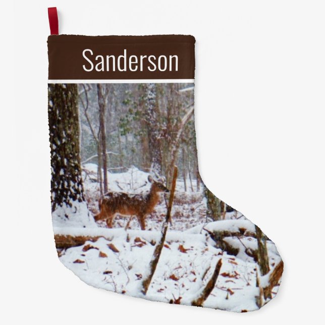 Grande Chaussette De Noël Cerf à queue blanche en neige Grande réserve de No (Devant)