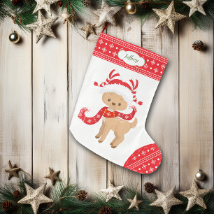 Grande Chaussette De Noël Cerfs communs mignons de Père Noël avec l'échar