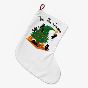 Grande Chaussette De Noël C'est la saison Arbre de Noël Chat noir mignon