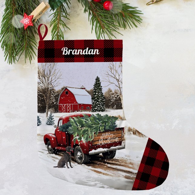 Grande Chaussette De Noël Chariot rouge de Noël - Personnalisé (Christmas red truck stocking)