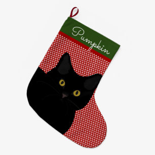 Grande Chaussette De Noël Chat à cheveux court noir Yellow Eyes Personnalis