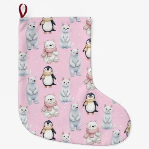Grande Chaussette De Noël Chat de pingouin moderne tendance Ours Motif sans 
