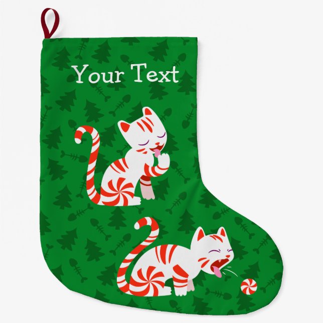 Grande Chaussette De Noël Chat mignon de sucre de canne (Devant)