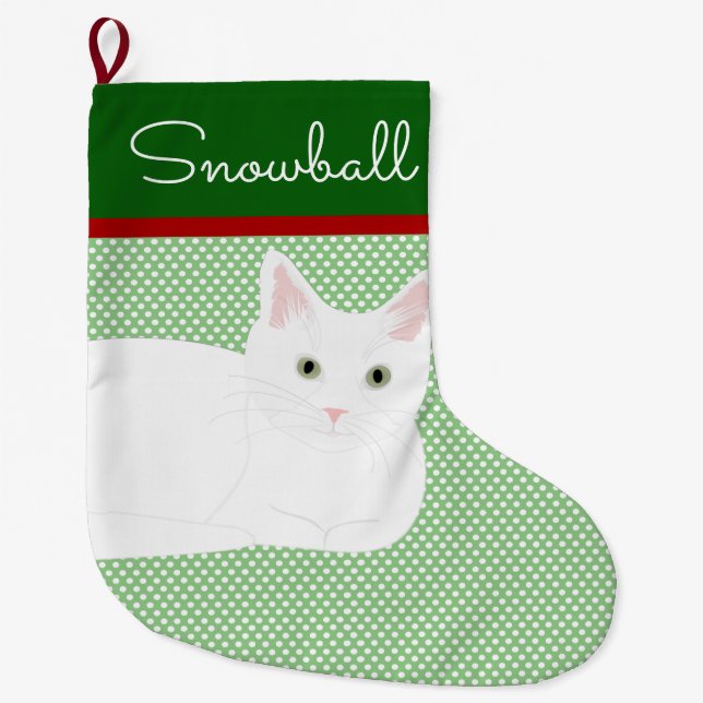 Grande Chaussette De Noël Chat Shorthair blanc personnalisé (Devant)