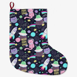 Grande Chaussette De Noël Chats spatiaux