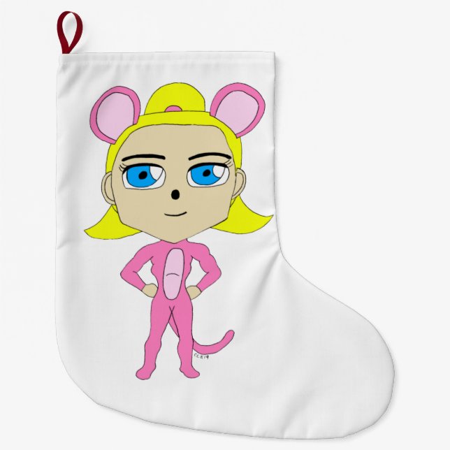 Grande Chaussette De Noël chatte rose (Devant)