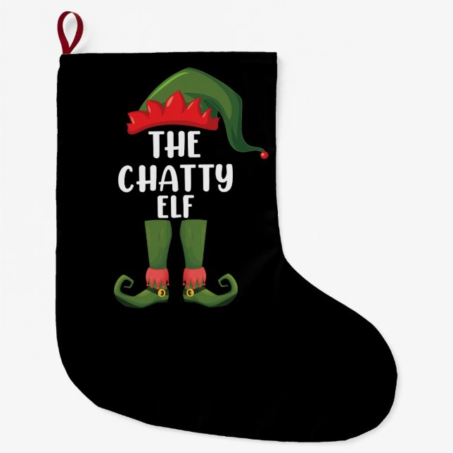 Grande Chaussette De Noël Chatty Elf Famille de jumelage Noël (Devant)