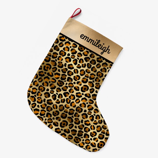 Grande Chaussette De Noël Cheetah Léopard Noir Noël (Devant (Accrochage))