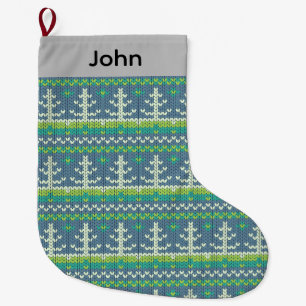 Grande Chaussette De Noël Chemise en tricot vert personnalisée