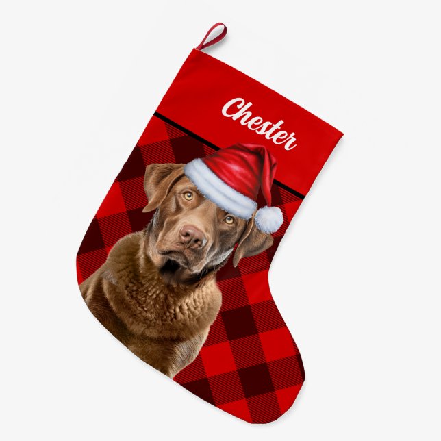 Grande Chaussette De Noël Chesapeake Retriever Holiday Plaid Personnalisé (Devant (Accrochage))