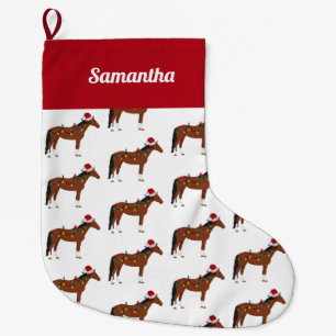 Grande Chaussette De Noël Cheval de Noël Santa Chapeau Noël Lumières Nom per
