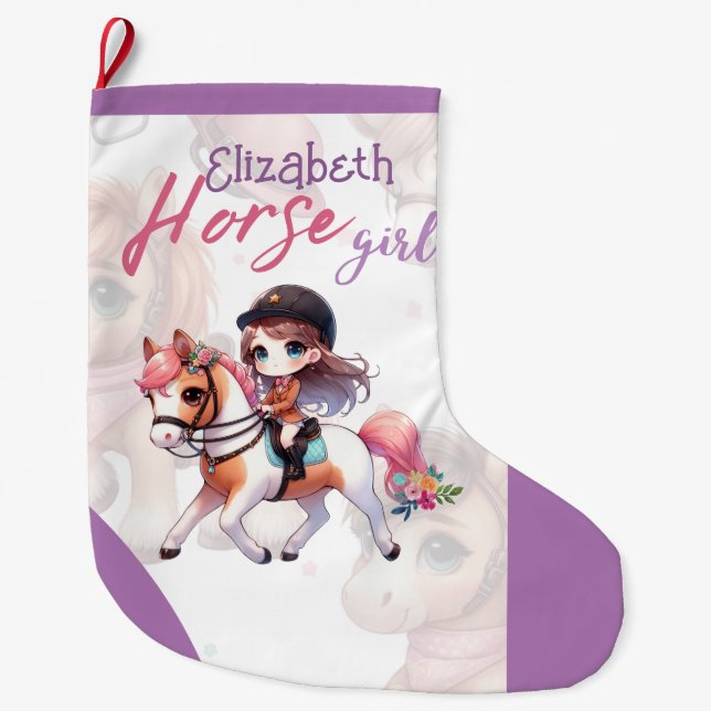 Grande Chaussette De Noël Cheval Personnalisé Fille Dressage Rider Noël (Devant)