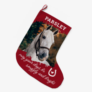 Grande Chaussette De Noël Cheval Rouge Plaid Grande réserve de Noël