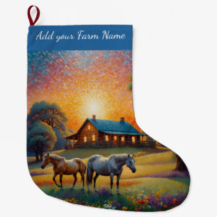 Grande Chaussette De Noël Chevaux à la ferme