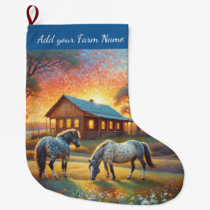Grande Chaussette De Noël Chevaux à la ferme