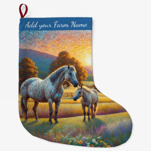 Grande Chaussette De Noël Chevaux à la ferme