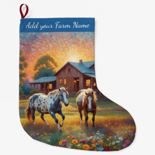 Grande Chaussette De Noël Chevaux à la ferme