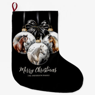 Grande Chaussette De Noël Chevaux noir et or Citation de Noël